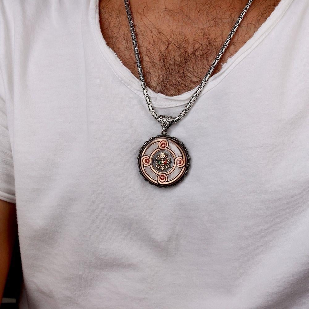 Osmanlı Devlet Arması Türk Bayrağı Gümüş Kolye