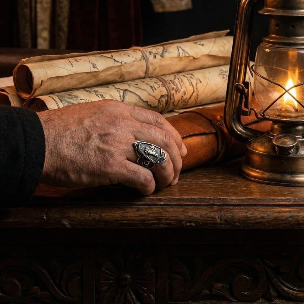 Osmanlı Devlet Tuğralı Zihgir Gümüş YüzükBaşparmak & Zihgir Yüzükleri