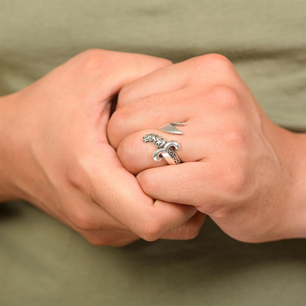 Osmanlı Motifli Zülfikar Kılıcı Gümüş Yüzük