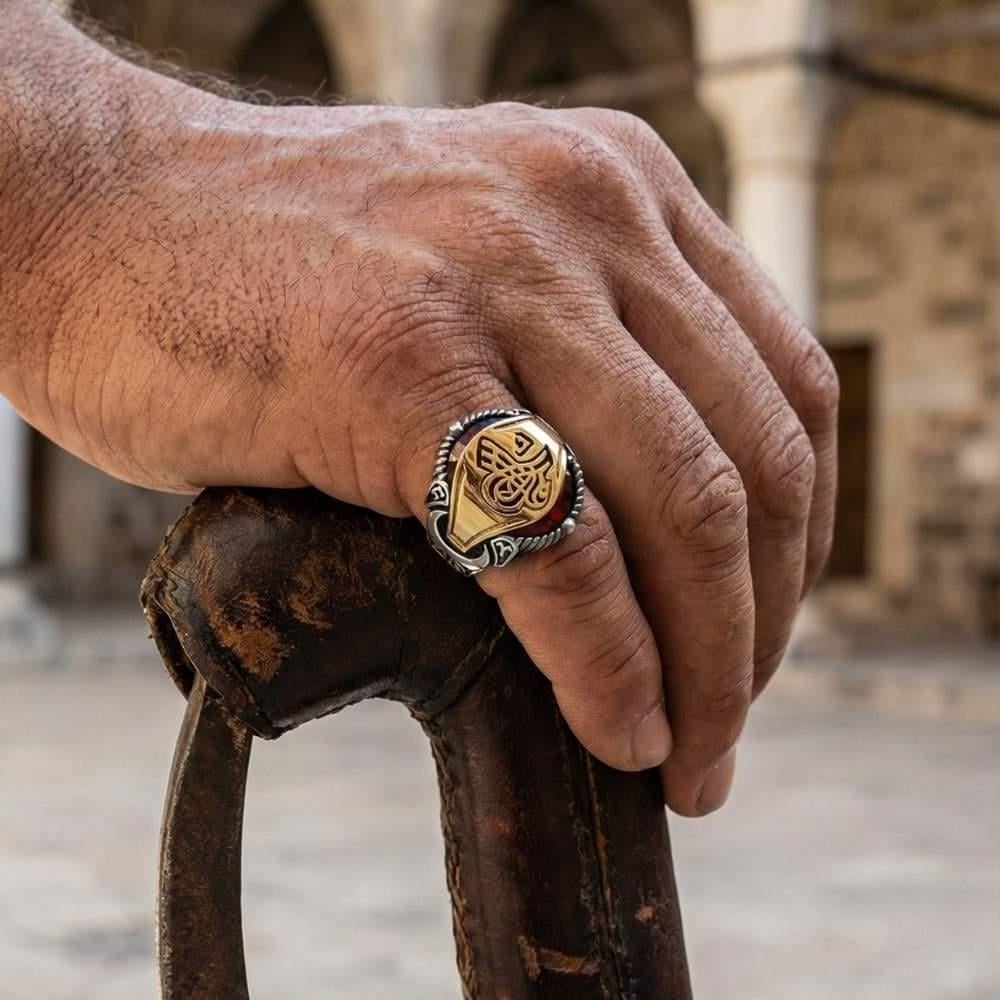 Osmanlı Tuğralı Göktürkçe Türk Yazılı Gümüş YüzükTuğra Yüzük