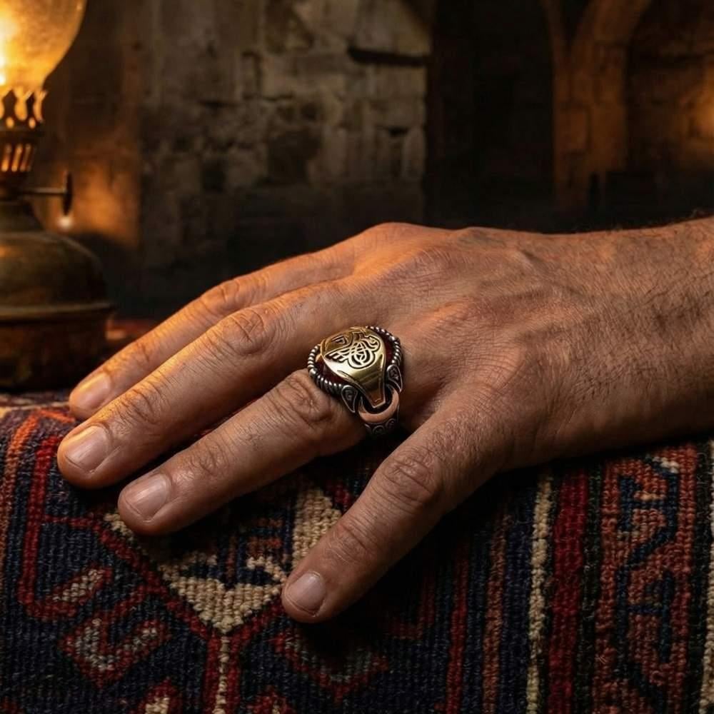 Osmanlı Tuğralı Göktürkçe Türk Yazılı Gümüş YüzükTuğra Yüzük