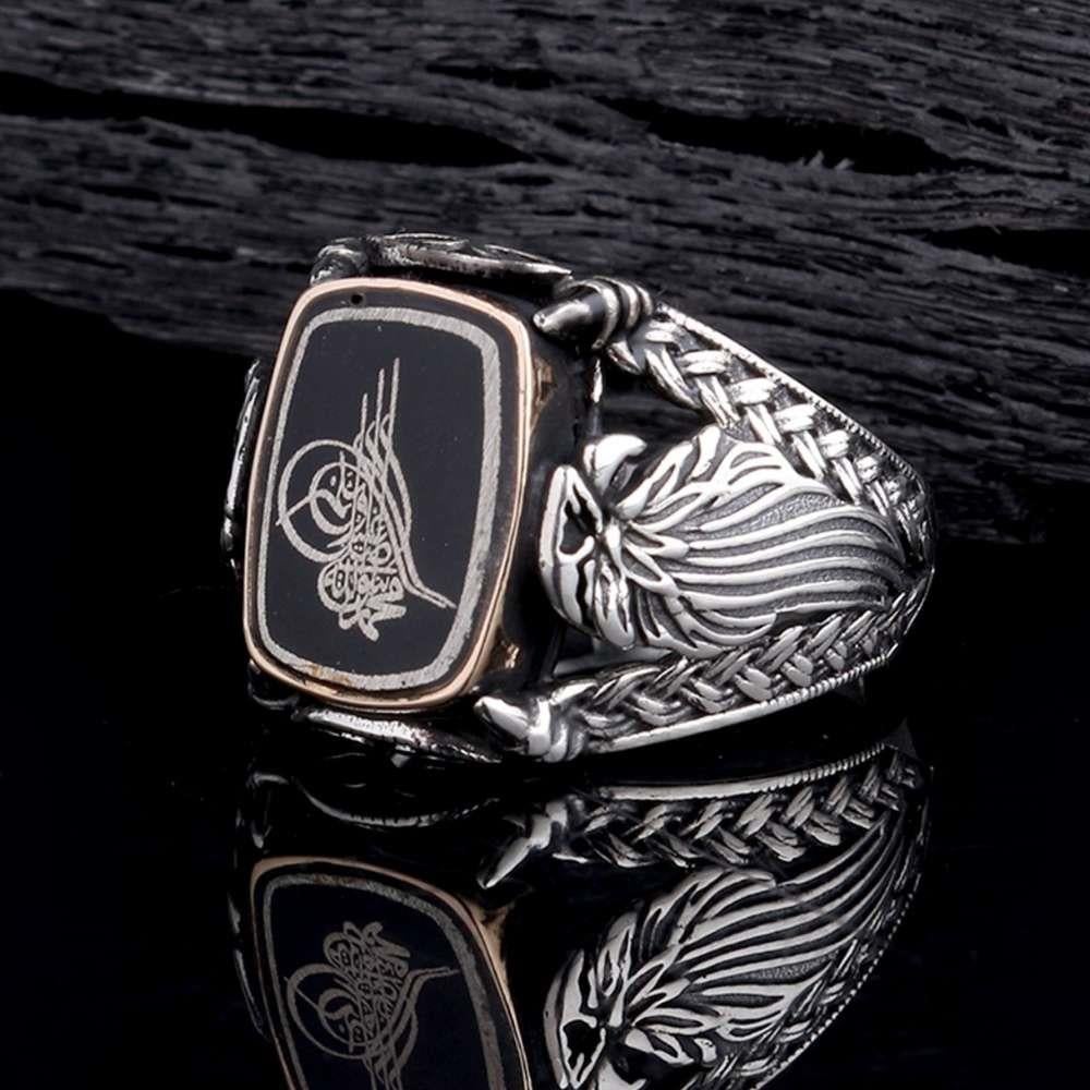 Osmanlı Tuğralı Kartal Motifli Gümüş YüzükTuğra Yüzük