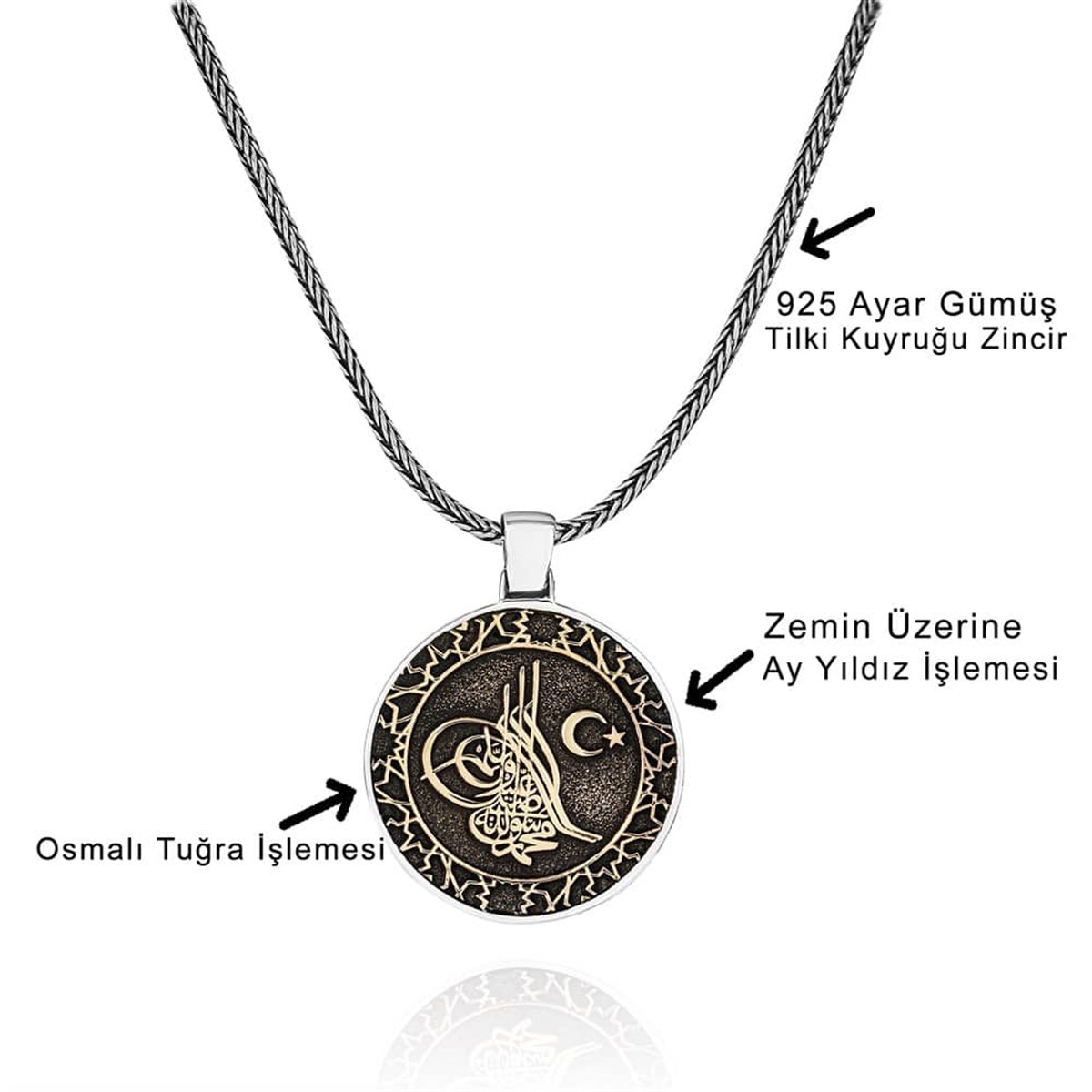 Osmanlı Tuğrası Gümüş Yüzük ve Kolye Kombini