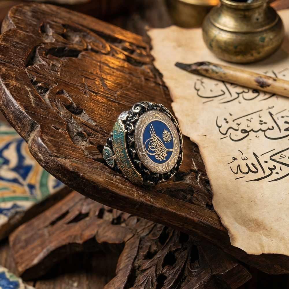 Osmanlı Tuğrası Kelime-i Tevhid Gümüş YüzükTuğra Yüzük