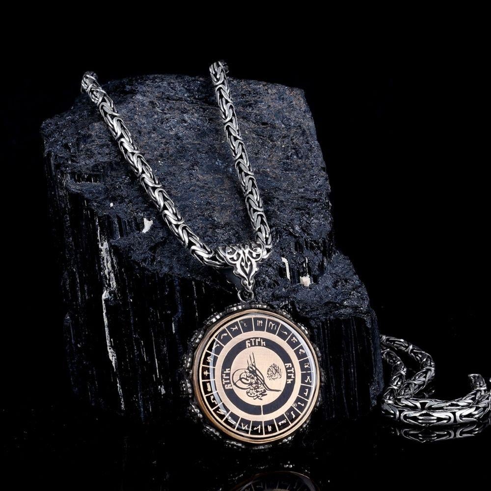 Osmanlı Tuğrası Oğuz Boyu Tamgaları Gümüş Kolye