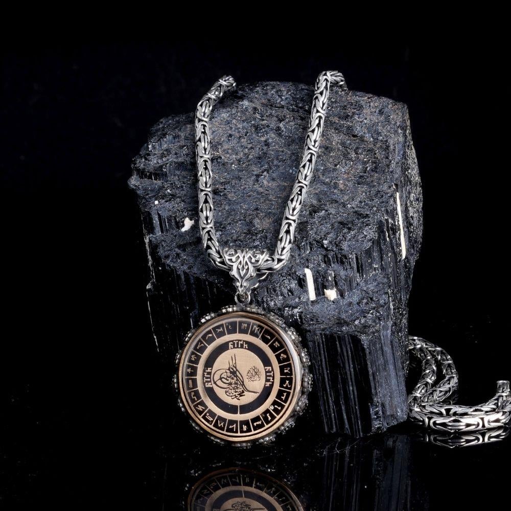 Osmanlı Tuğrası Oğuz Boyu Tamgaları Gümüş Kolye