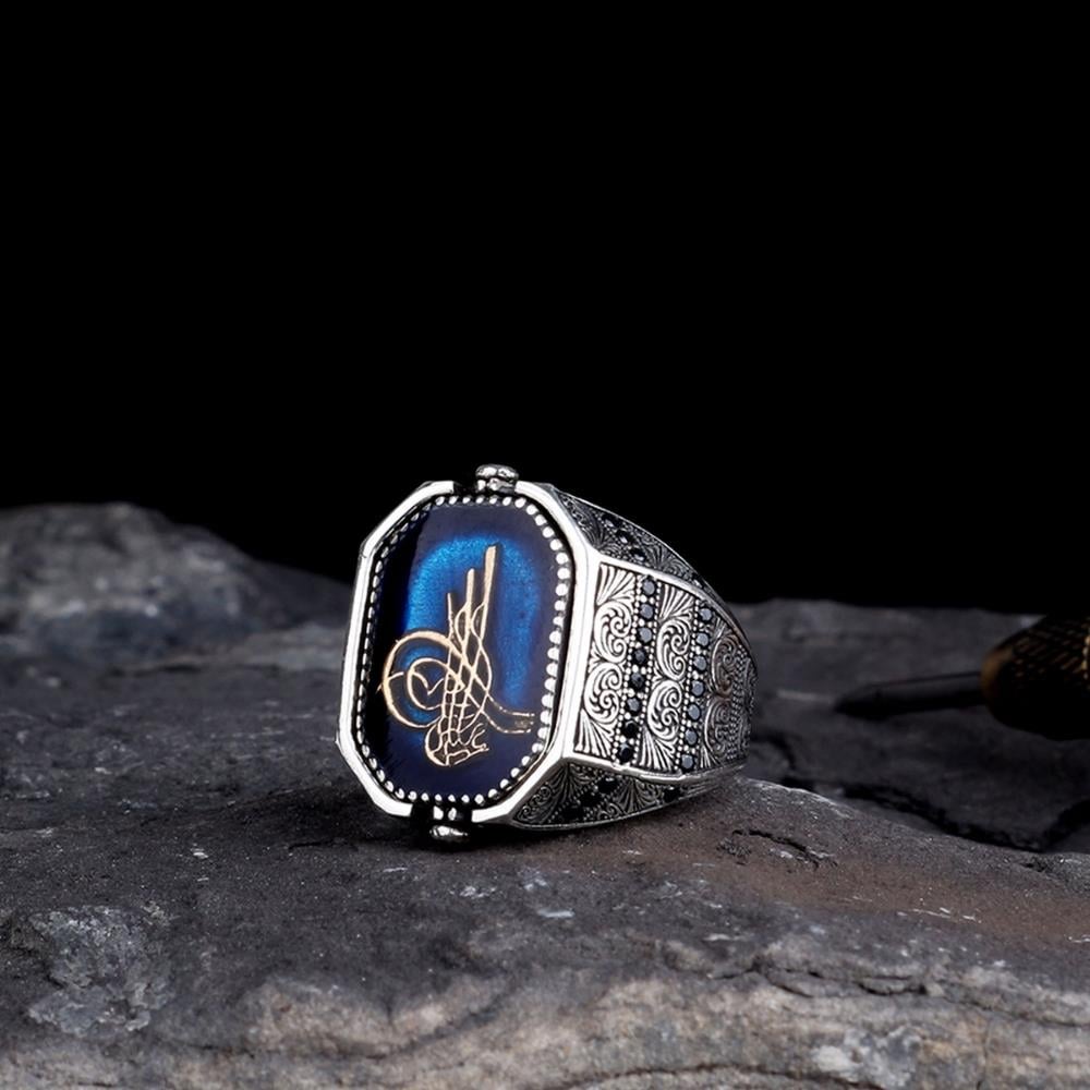 Osmanlı Tuğrası Türk Bayrağı Çift Taraflı Gümüş Yüzük