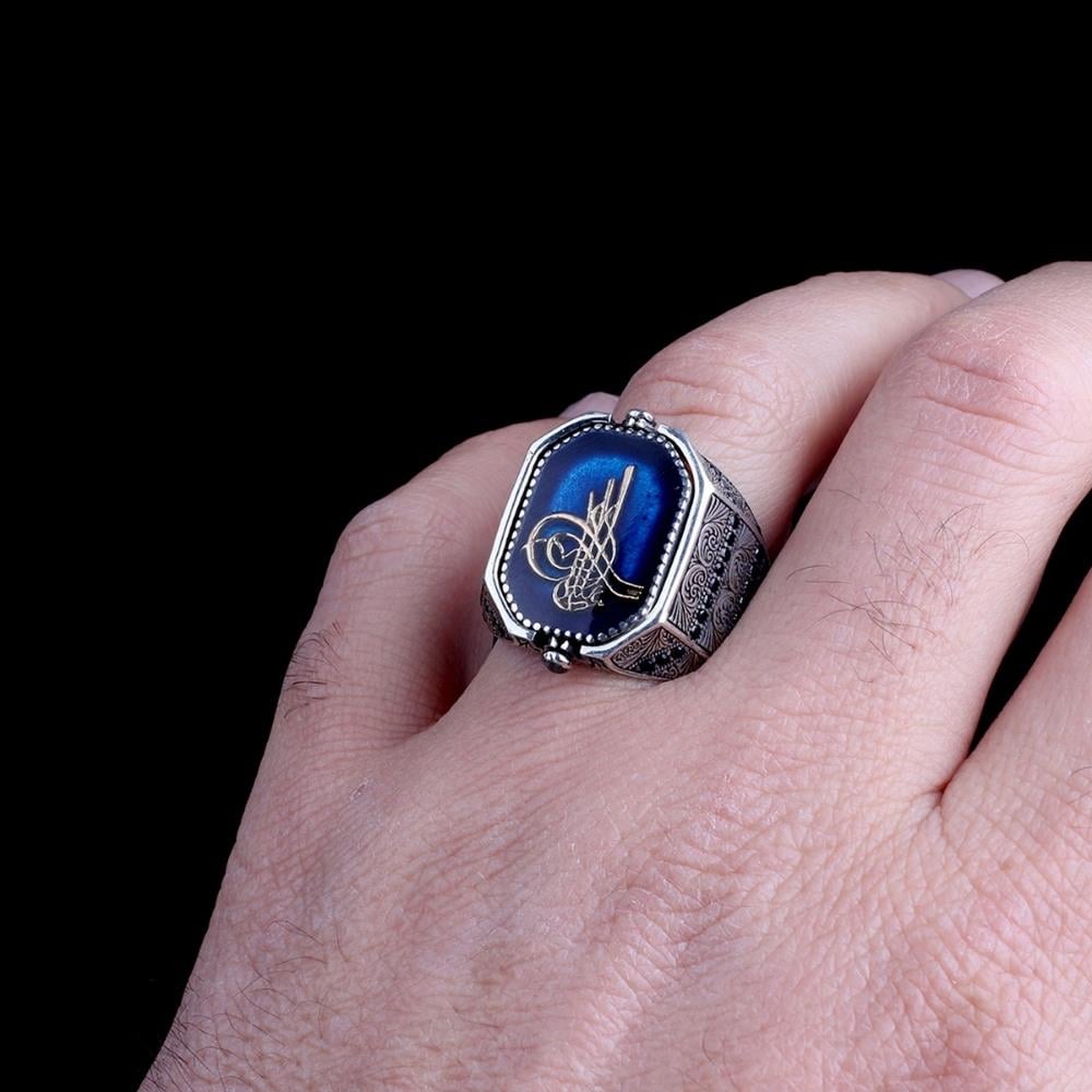 Osmanlı Tuğrası Türk Bayrağı Çift Taraflı Gümüş Yüzük