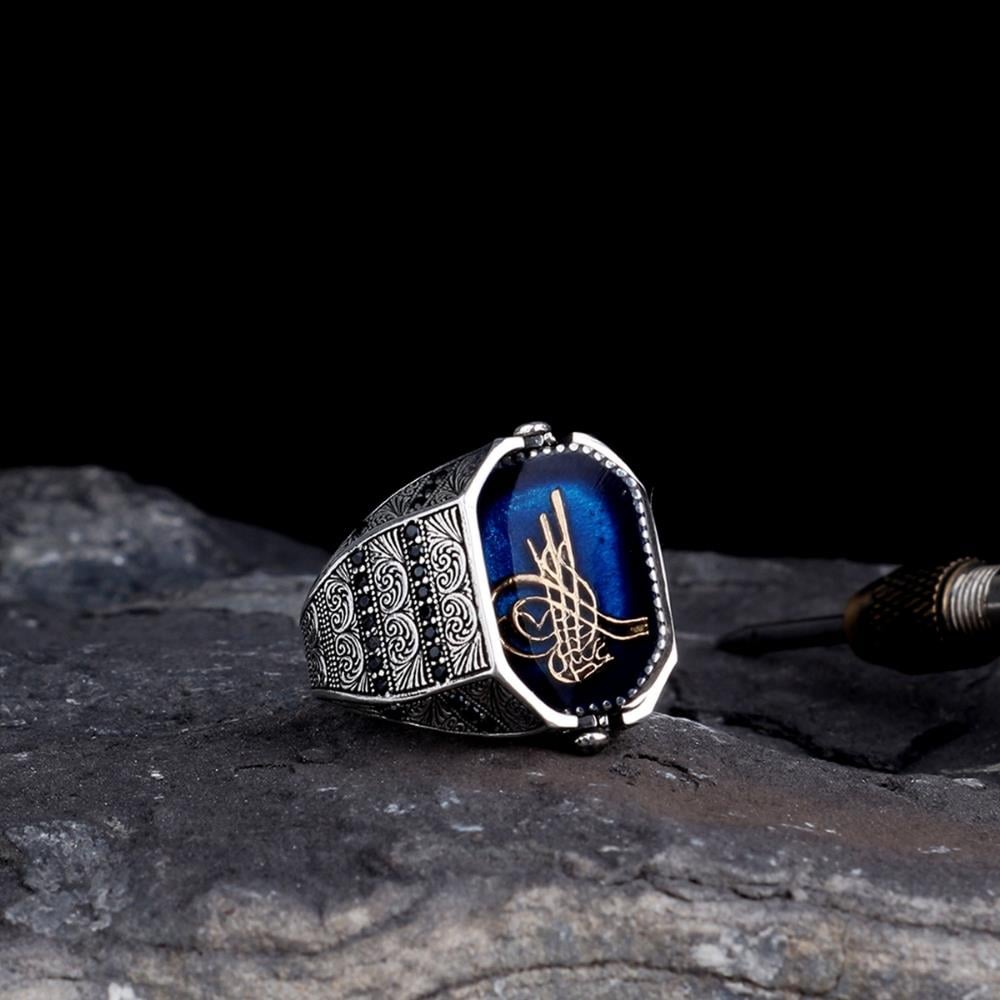 Osmanlı Tuğrası Türk Bayrağı Çift Taraflı Gümüş Yüzük