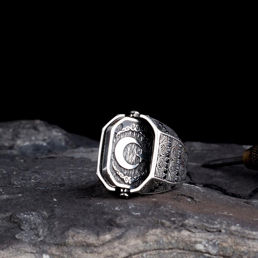 Osmanlı Tuğrası Türk Bayrağı Çift Taraflı Gümüş Yüzük
