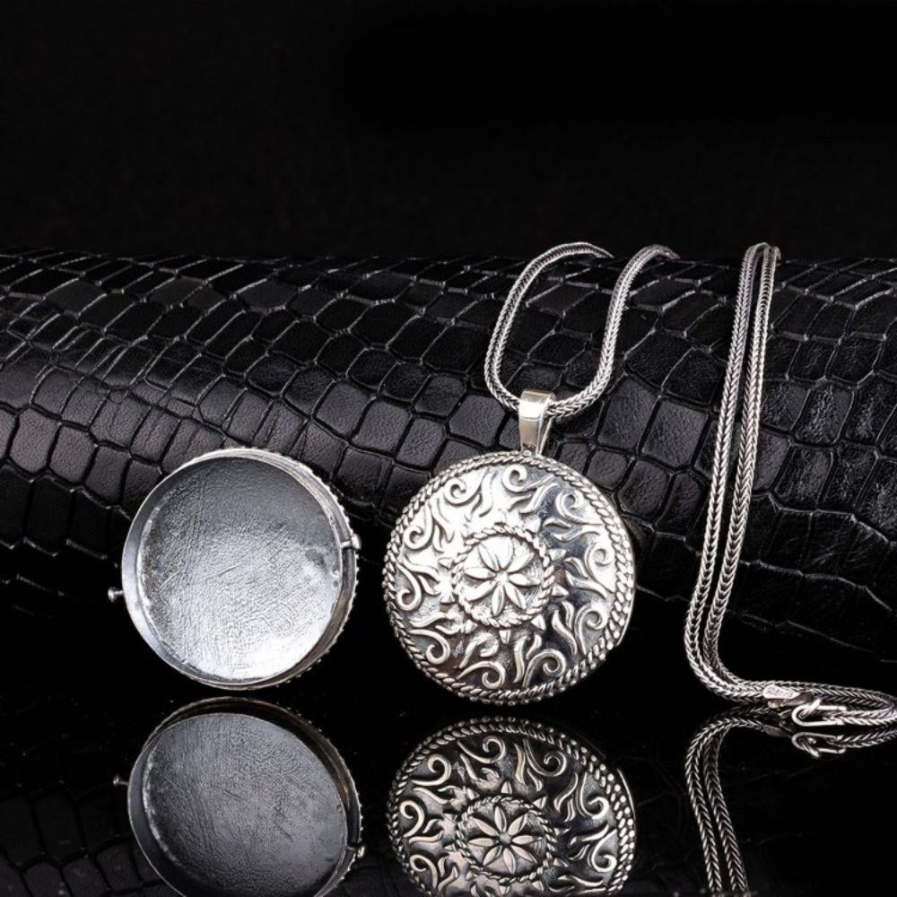 Otantik Oval Açılır Gümüş Muska Kabı Kolye