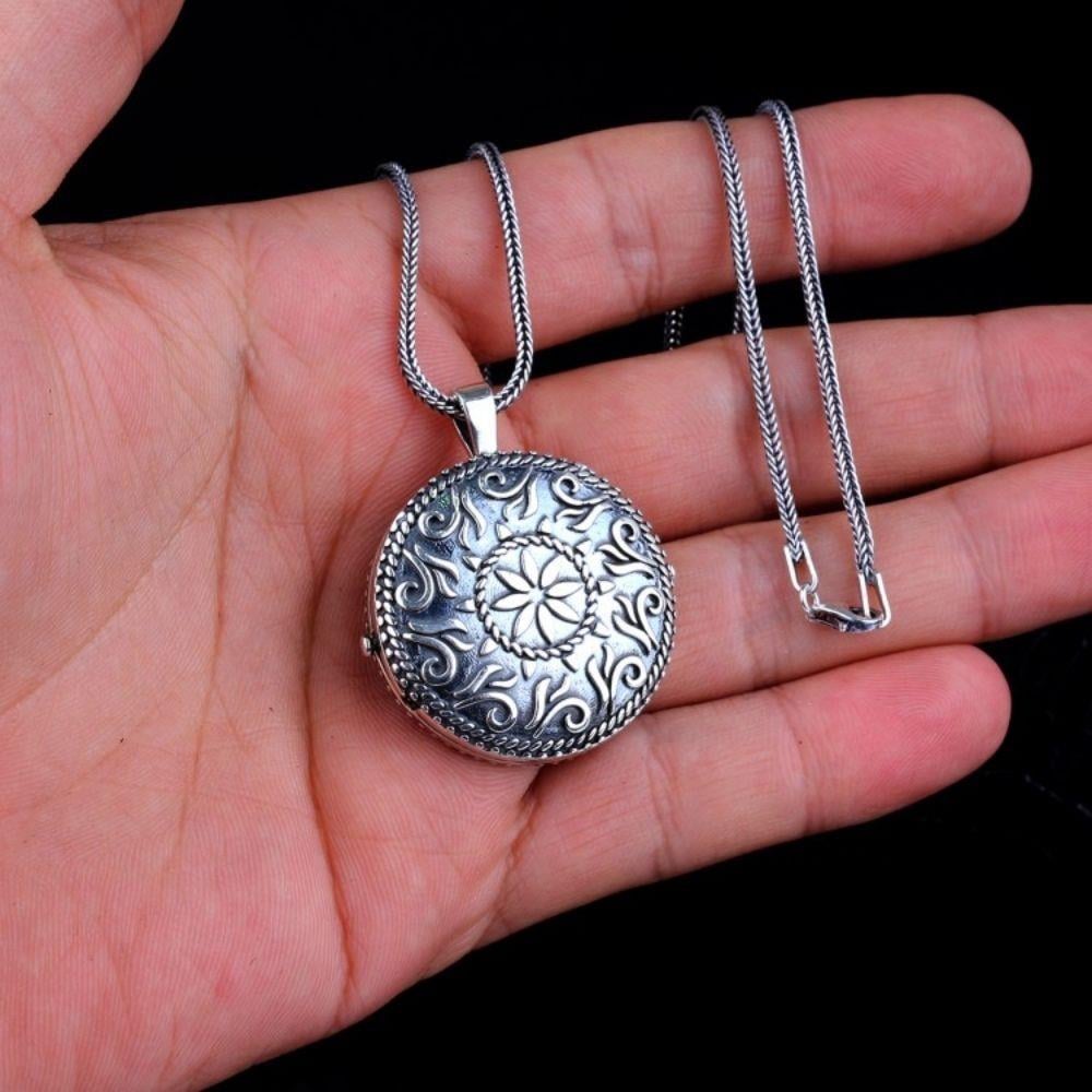 Otantik Oval Açılır Gümüş Muska Kabı Kolye