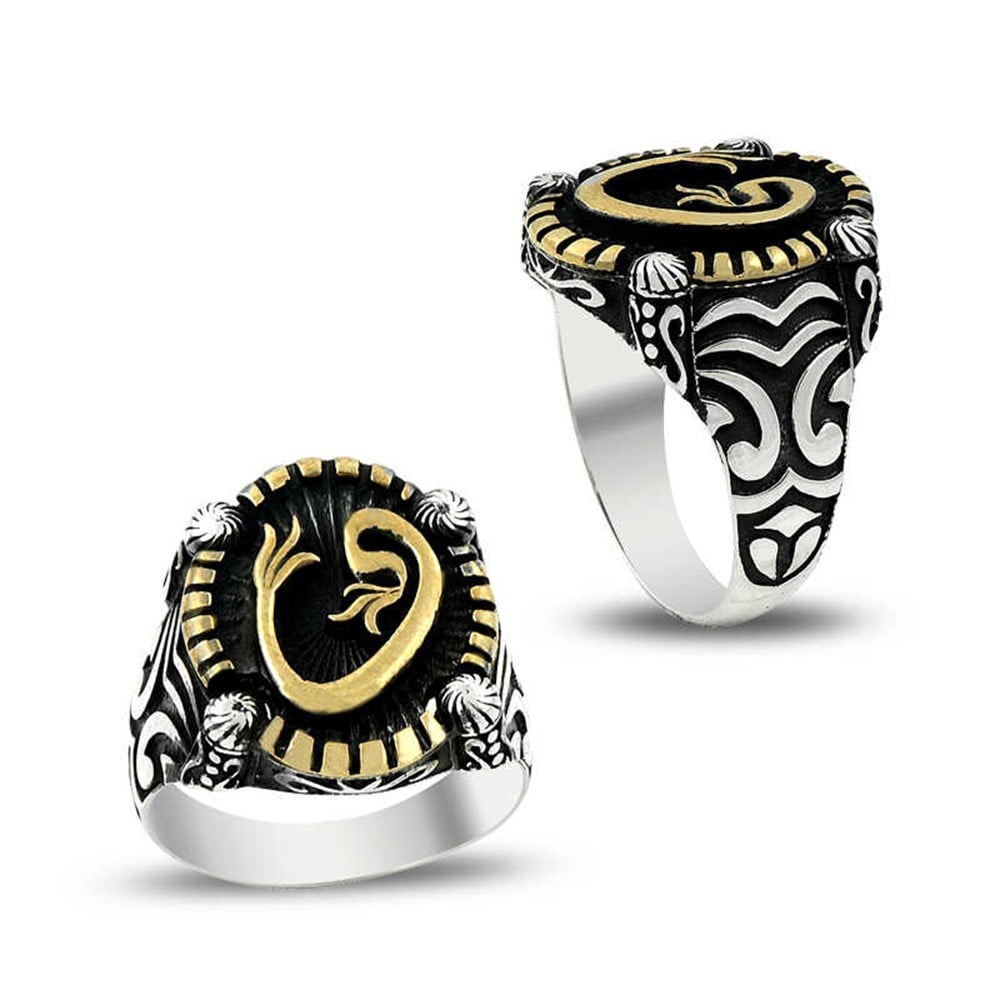 Oval Arapça Vav Motifli Gümüş Erkek Yüzük