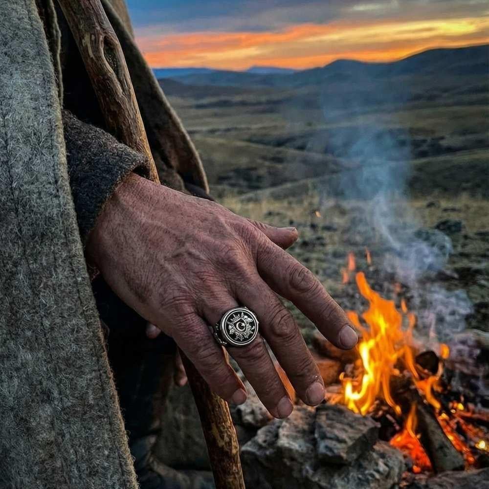 Oval Çift Bozkurt Ay Yıldız Gümüş YüzükBozkurt Yüzükleri