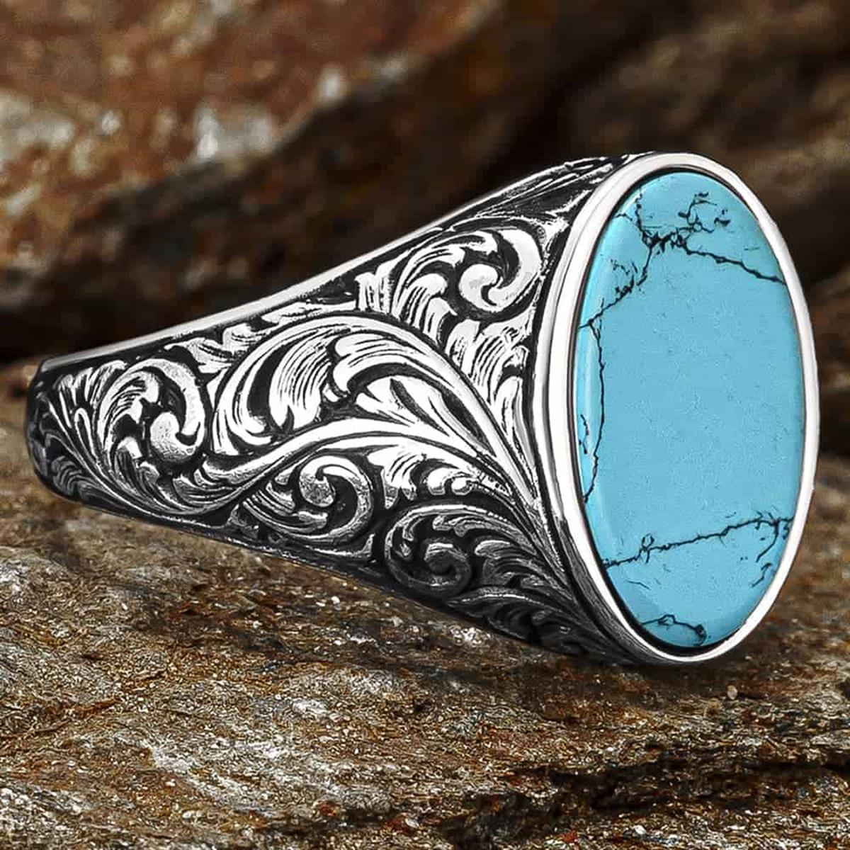 Oval Turquoise Gemstone Silver Ring