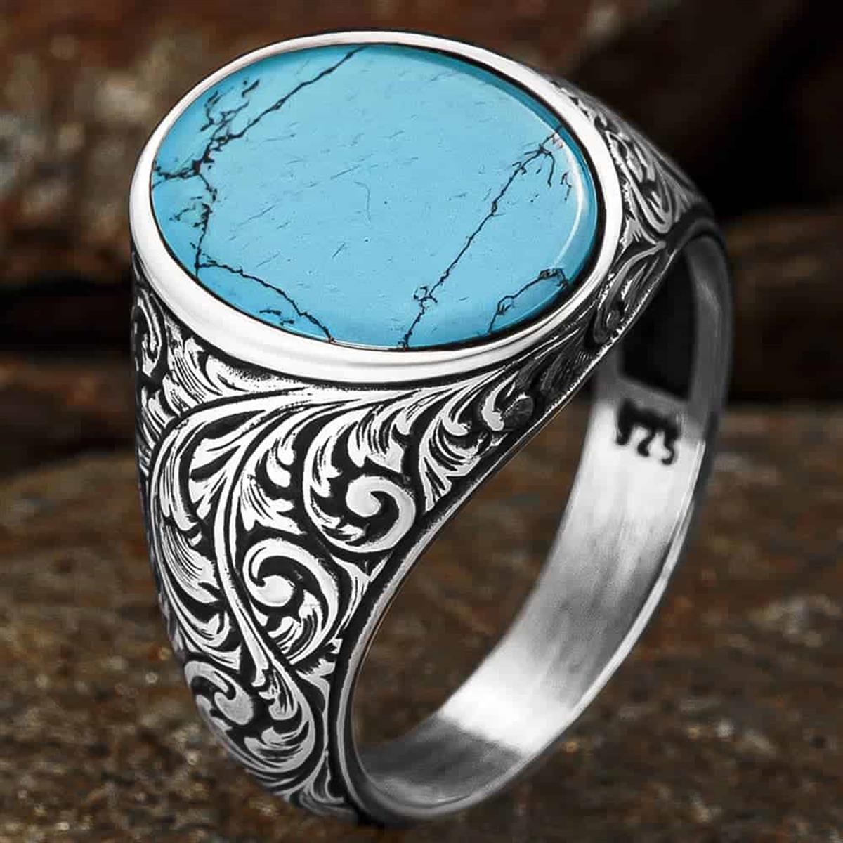 Oval Turquoise Gemstone Silver Ring