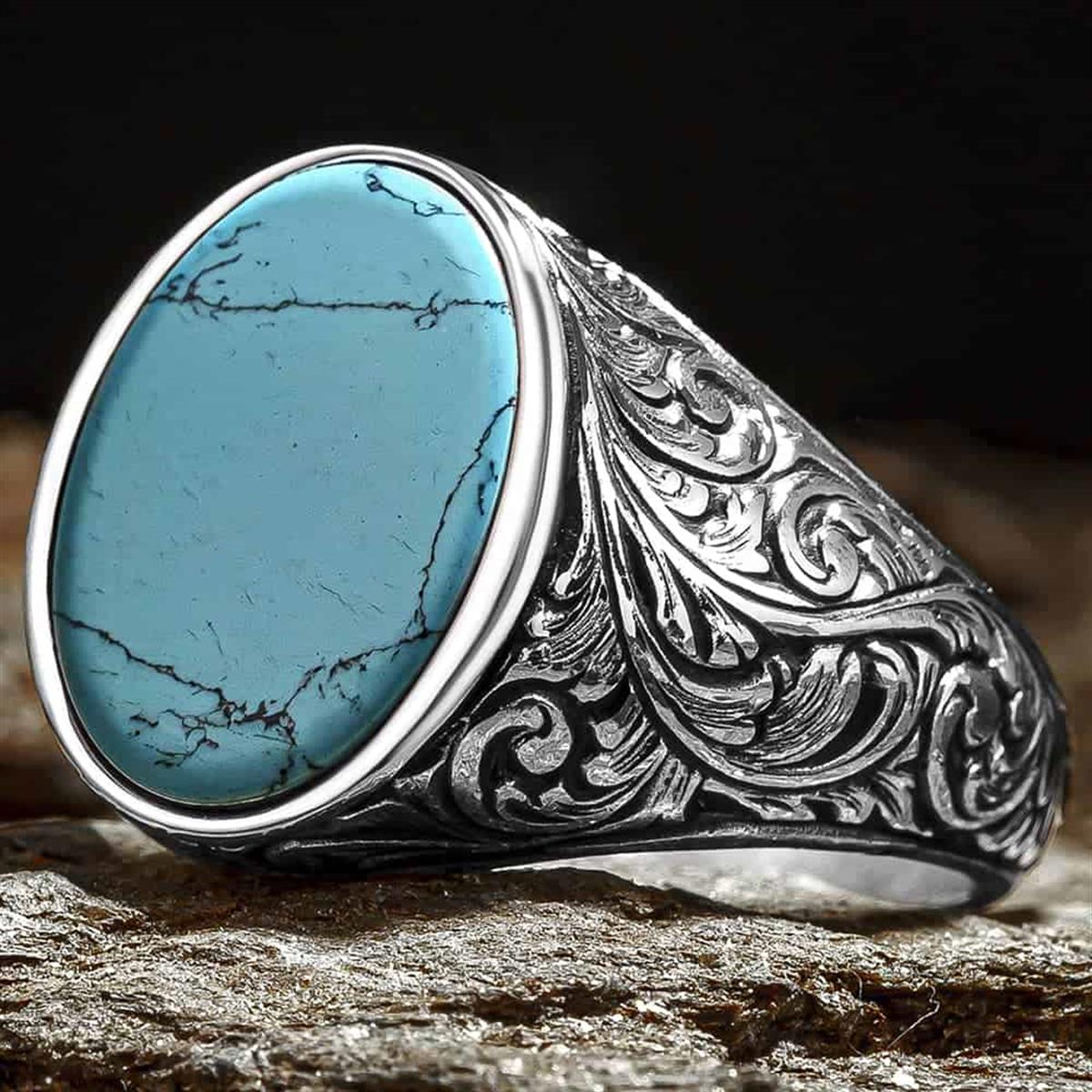 Oval Turquoise Gemstone Silver Ring