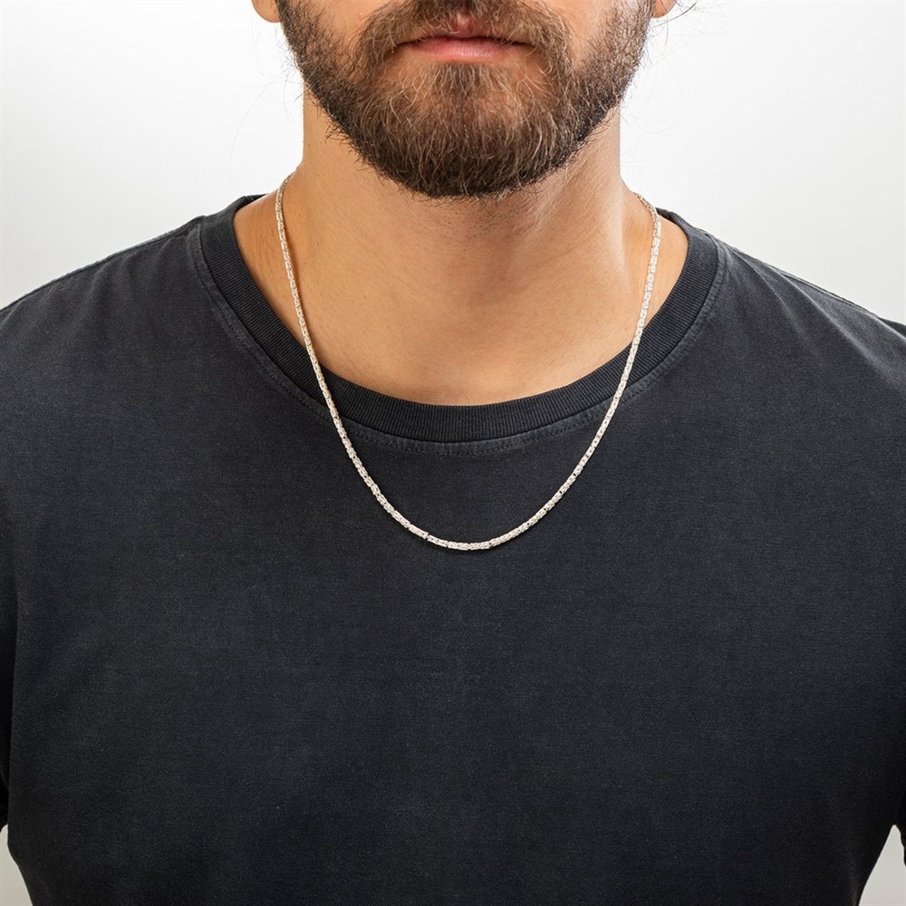 Oval Kral Beyaz Gümüş Kolye Zinciri 2mm
