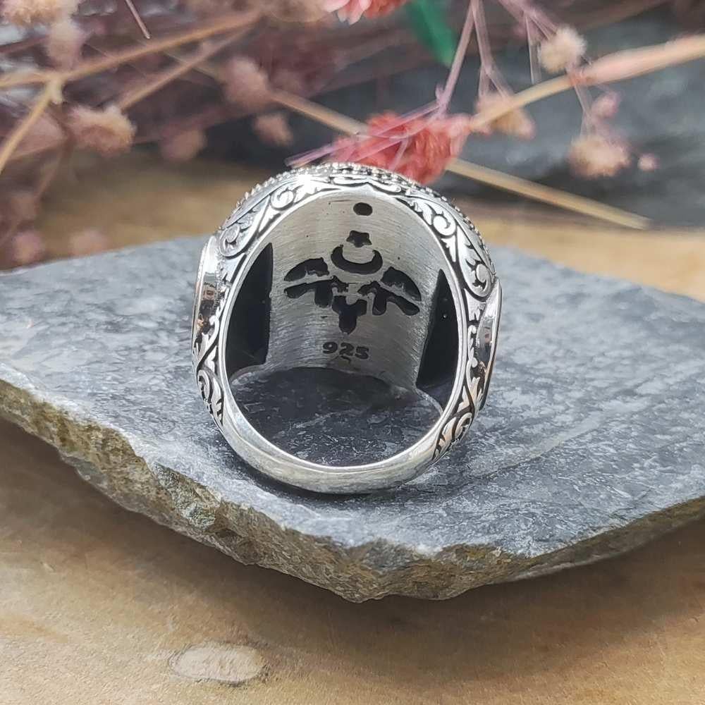 Oval Tasarım Mavi Mineli Süleyman Mührü Gümüş YüzükSüleyman Mührü Yüzükler