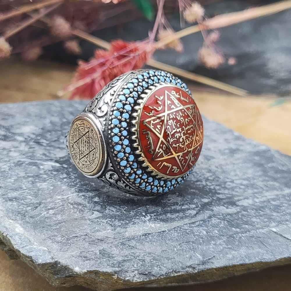 Oval Tasarım Süleyman Mührü Gümüş YüzükSeal of Solomon Ring