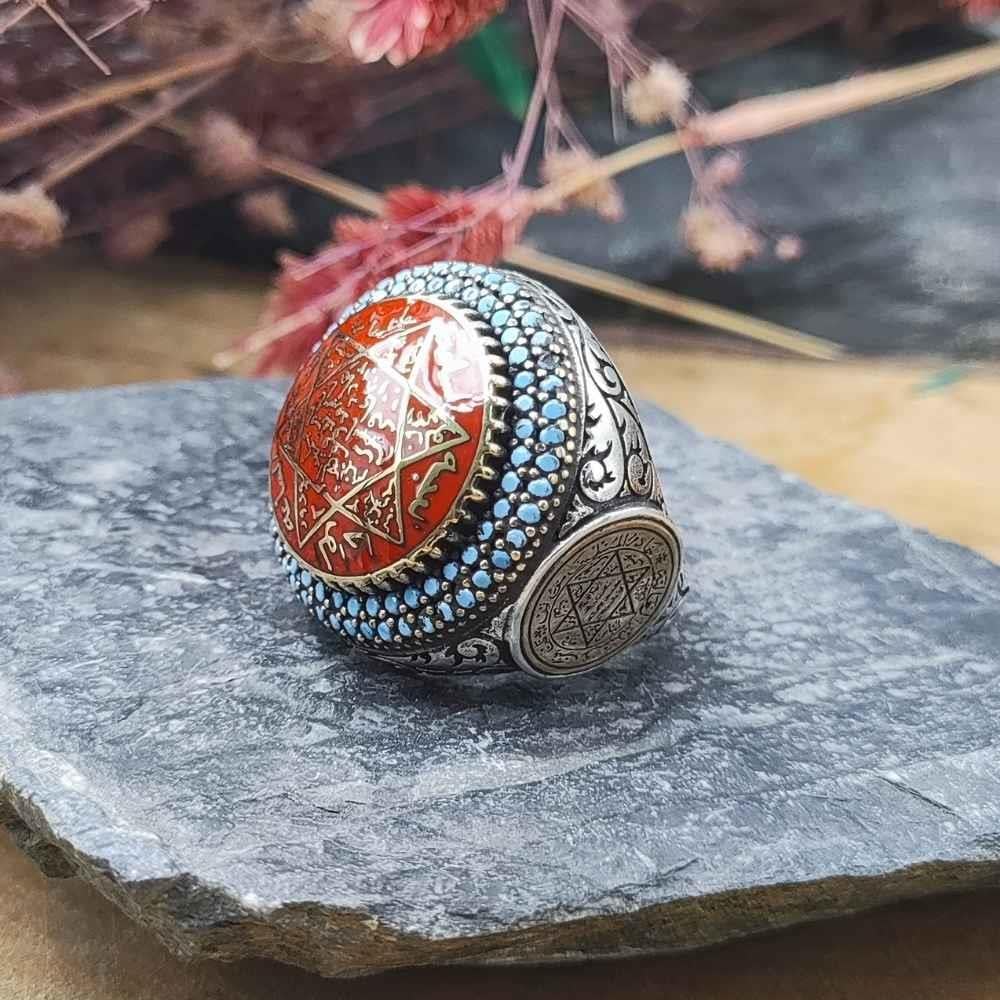 Oval Tasarım Süleyman Mührü Gümüş YüzükSeal of Solomon Ring