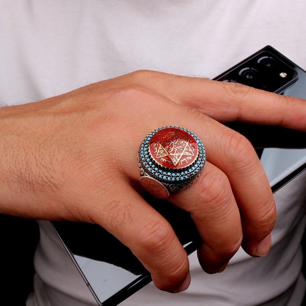Oval Tasarım Süleyman Mührü Gümüş YüzükSeal of Solomon Ring