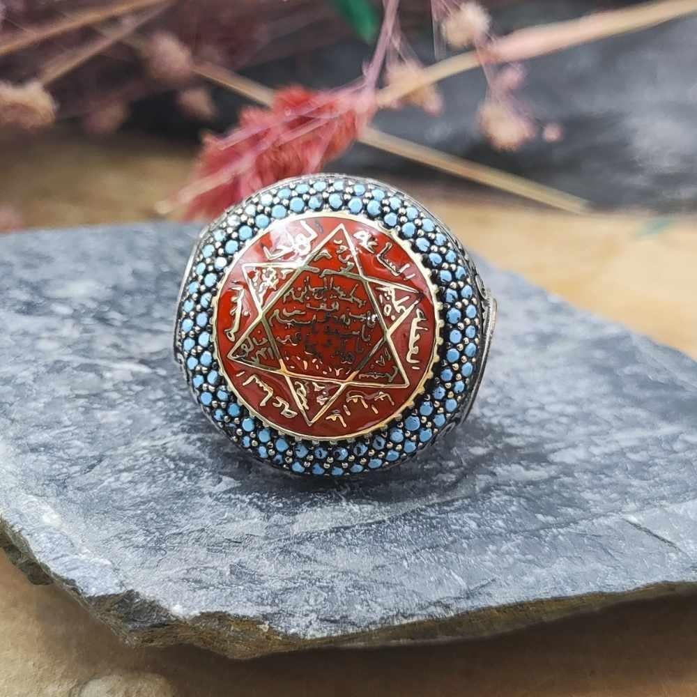 Oval Tasarım Süleyman Mührü Gümüş YüzükSeal of Solomon Ring