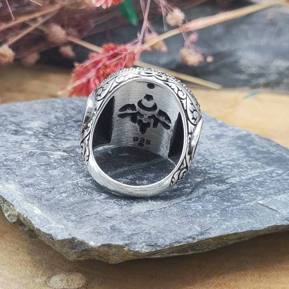 Oval Tasarım Yeşil Mineli Süleyman Mührü Gümüş YüzükSüleyman Mührü Yüzükler