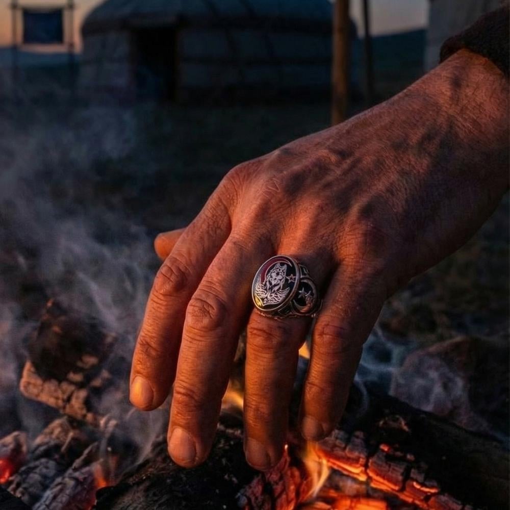 Oval Yanları Kartal Bozkurt Ay Yıldız Gümüş YüzükBozkurt Yüzükleri