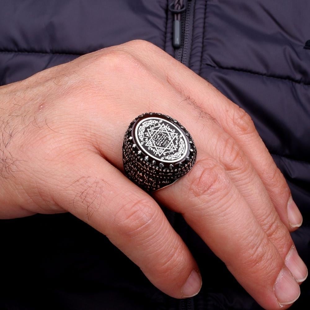 Özel Tasarım Mühr-ü Süleyman Gümüş YüzükSüleyman Mührü Yüzükler
