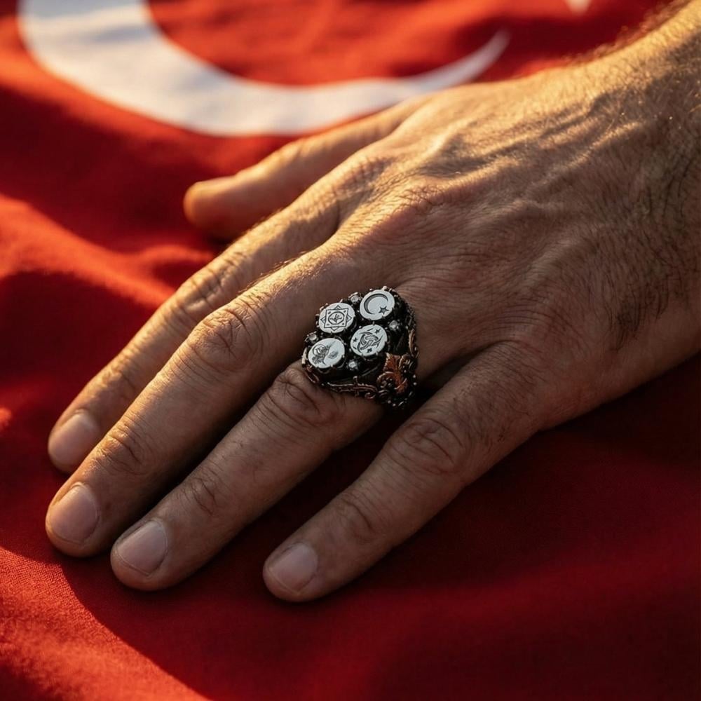 Özel Tasarım Turan Serisi Gümüş YüzükMoon Star Ring