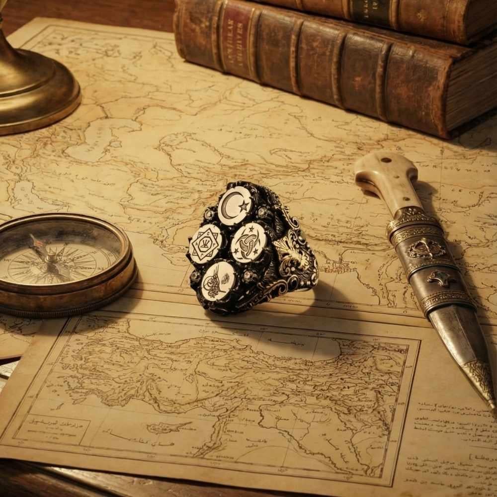 Özel Tasarım Turan Serisi Gümüş YüzükMoon Star Ring