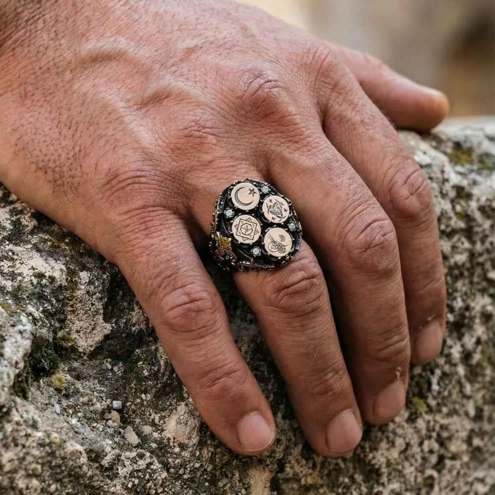 Özel Tasarım Turan Serisi Gümüş YüzükMoon Star Ring