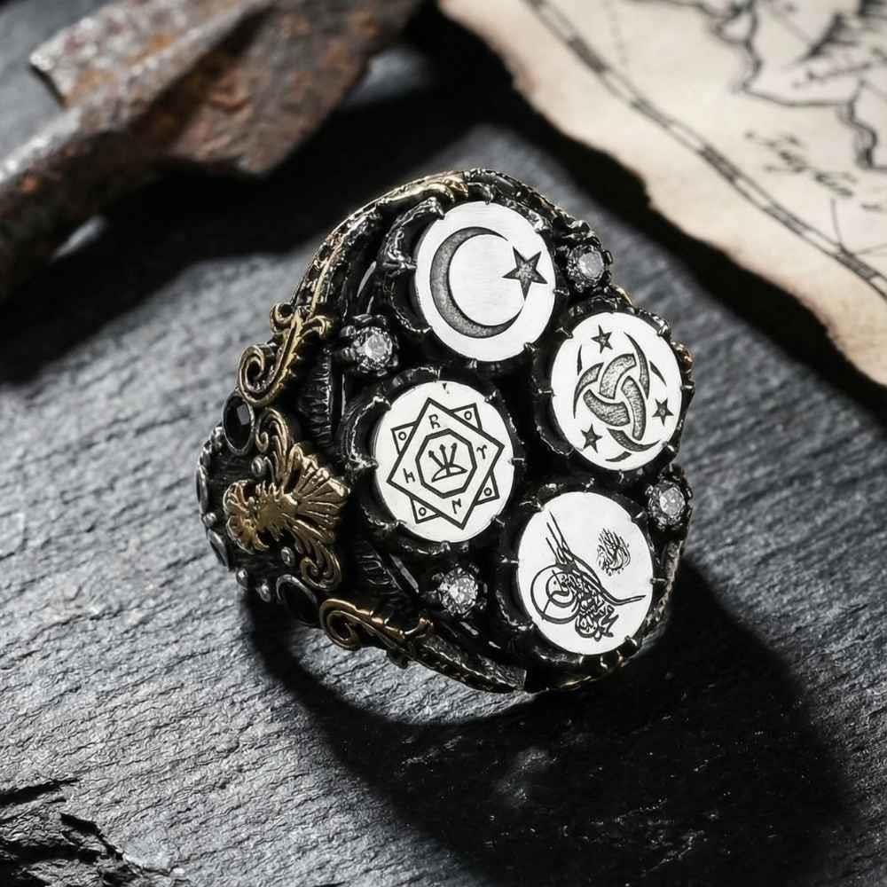 Özel Tasarım Turan Serisi Gümüş YüzükMoon Star Ring