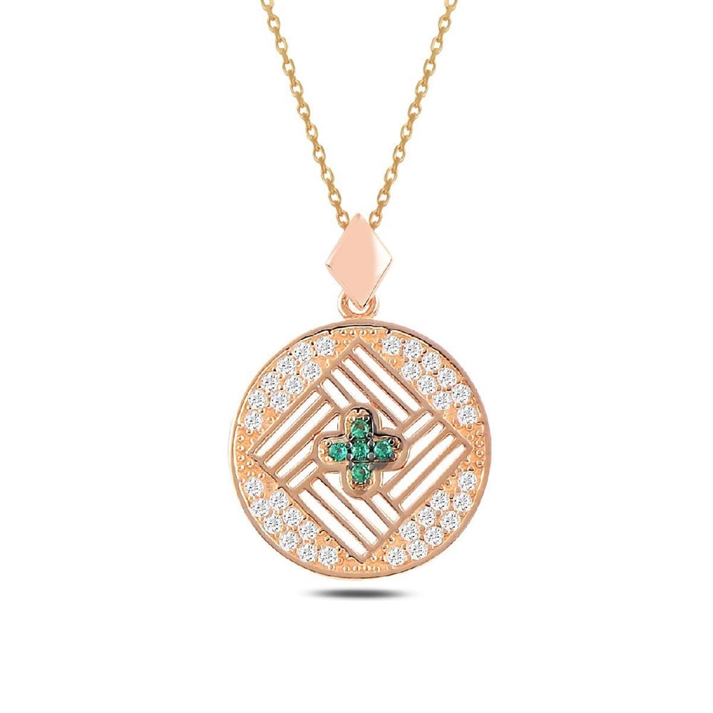 Özel Tasarım Yeşil Zirkon Taşlı Gümüş Kolye