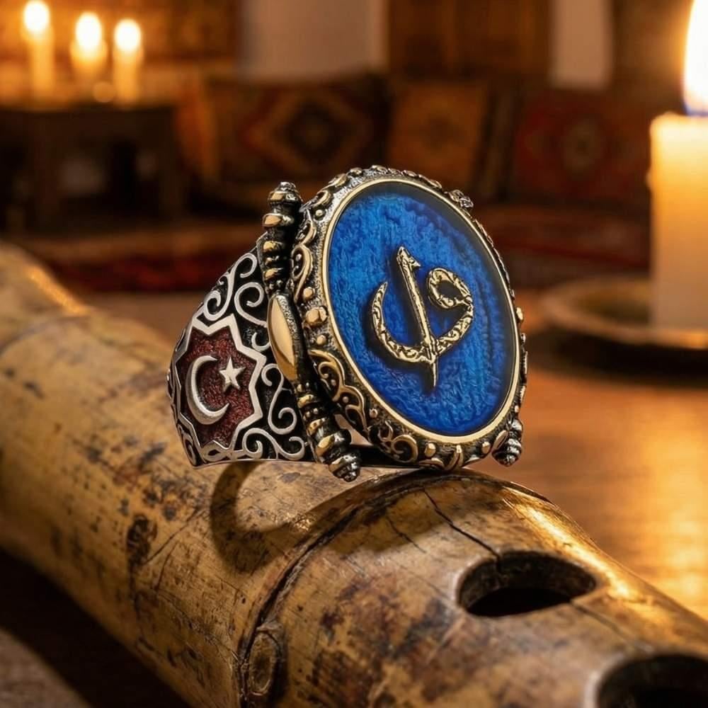 Payitaht Model Elif Vav Yazılı Gümüş Erkek YüzükAlep Waw Ring