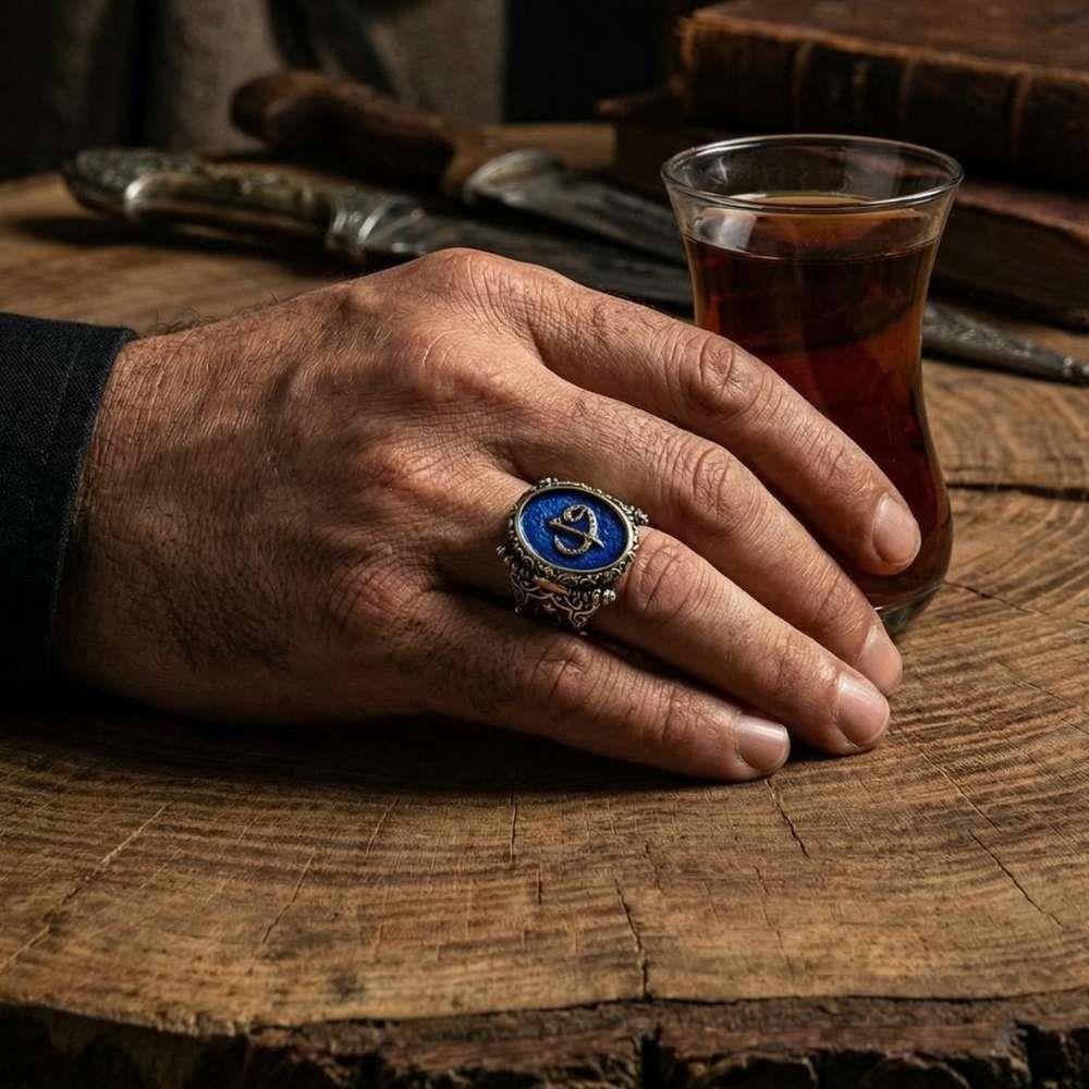 Payitaht Model Elif Vav Yazılı Gümüş Erkek YüzükAlep Waw Ring