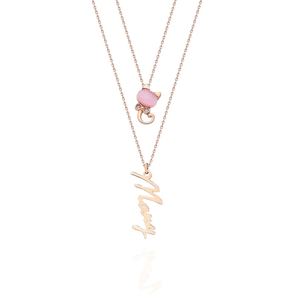 Pembe Kuvars Taşlı İsim Yazılı Gümüş Kolye Rose