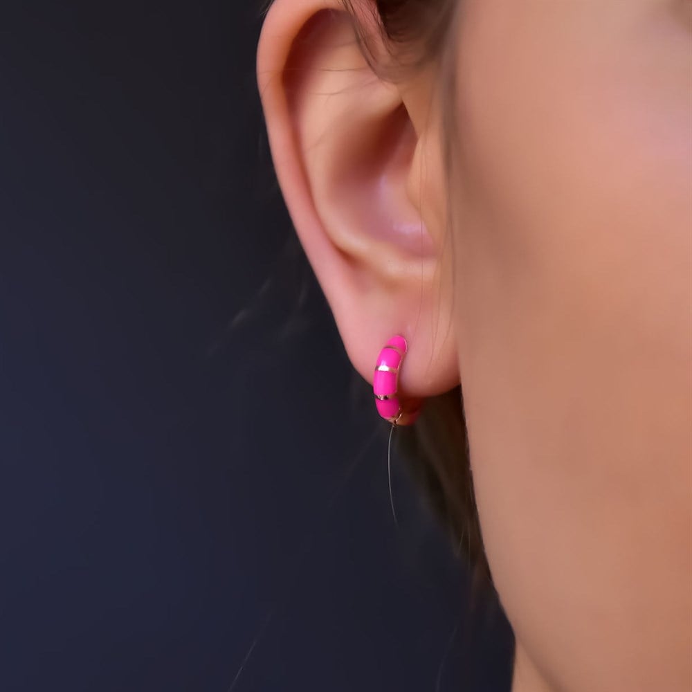 Pembe Mineli Halka Gümüş Küpe