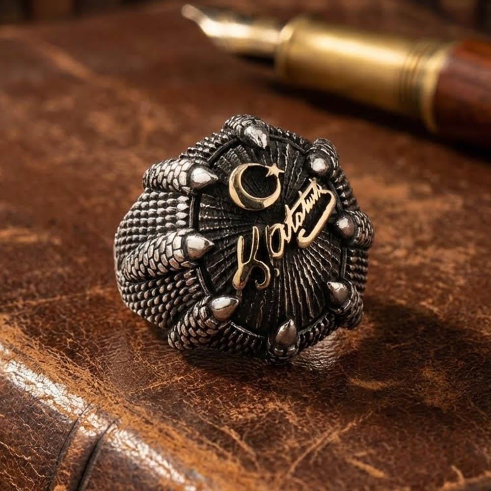 Pençe Model Kemal Atatürk İmzalı Ay Yıldız Gümüş YüzükAtatürk Yüzükleri