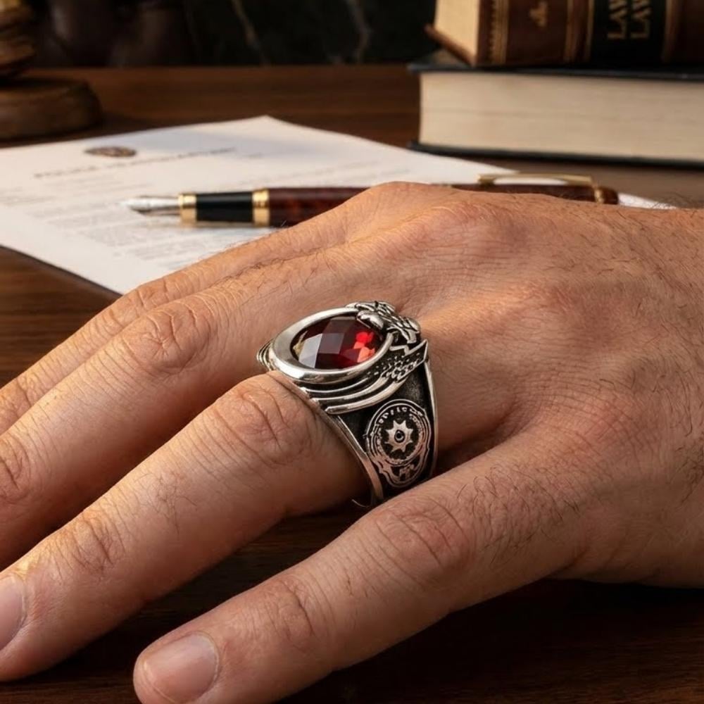 Polis Armalı Zirkon Taşlı Gümüş YüzükPolis Yüzükleri