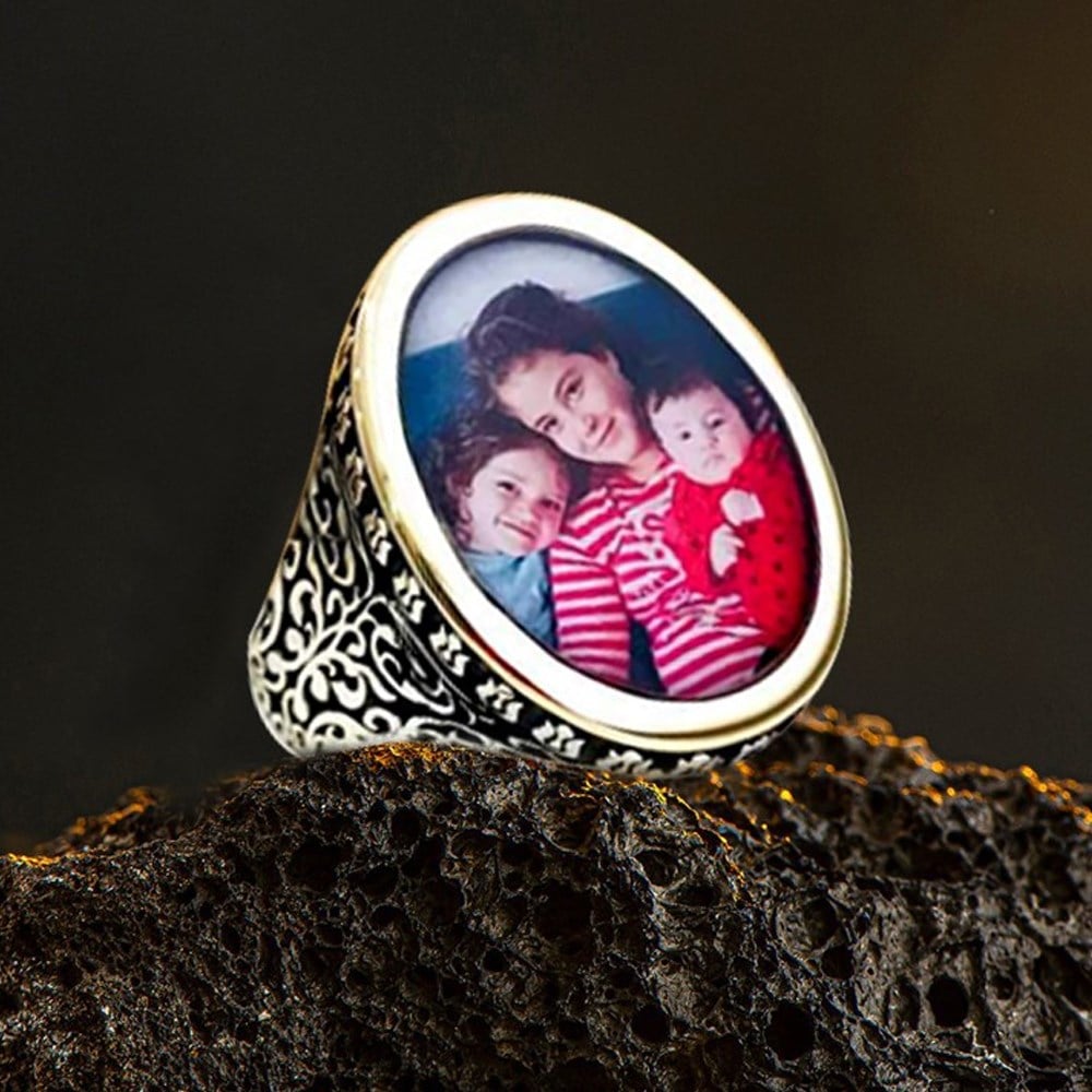 Resimli Kenarları Osmanlı Motifli Gümüş Yüzük