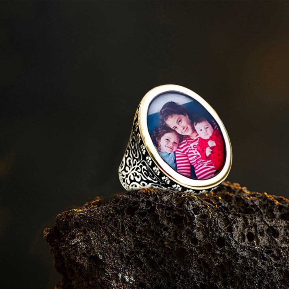 Resimli Kenarları Osmanlı Motifli Gümüş Yüzük