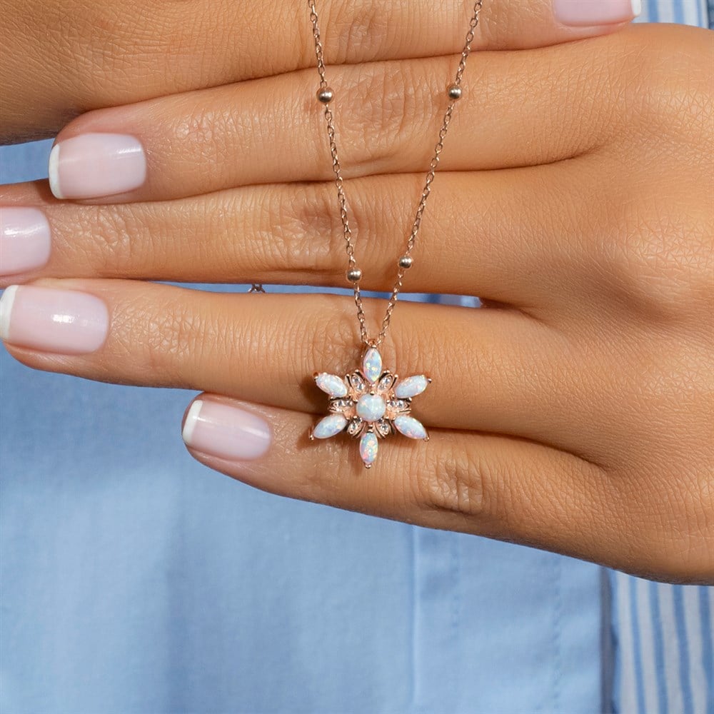 Rüzgar Çiçeği Model Toplu Opal Gümüş Kolye Rose