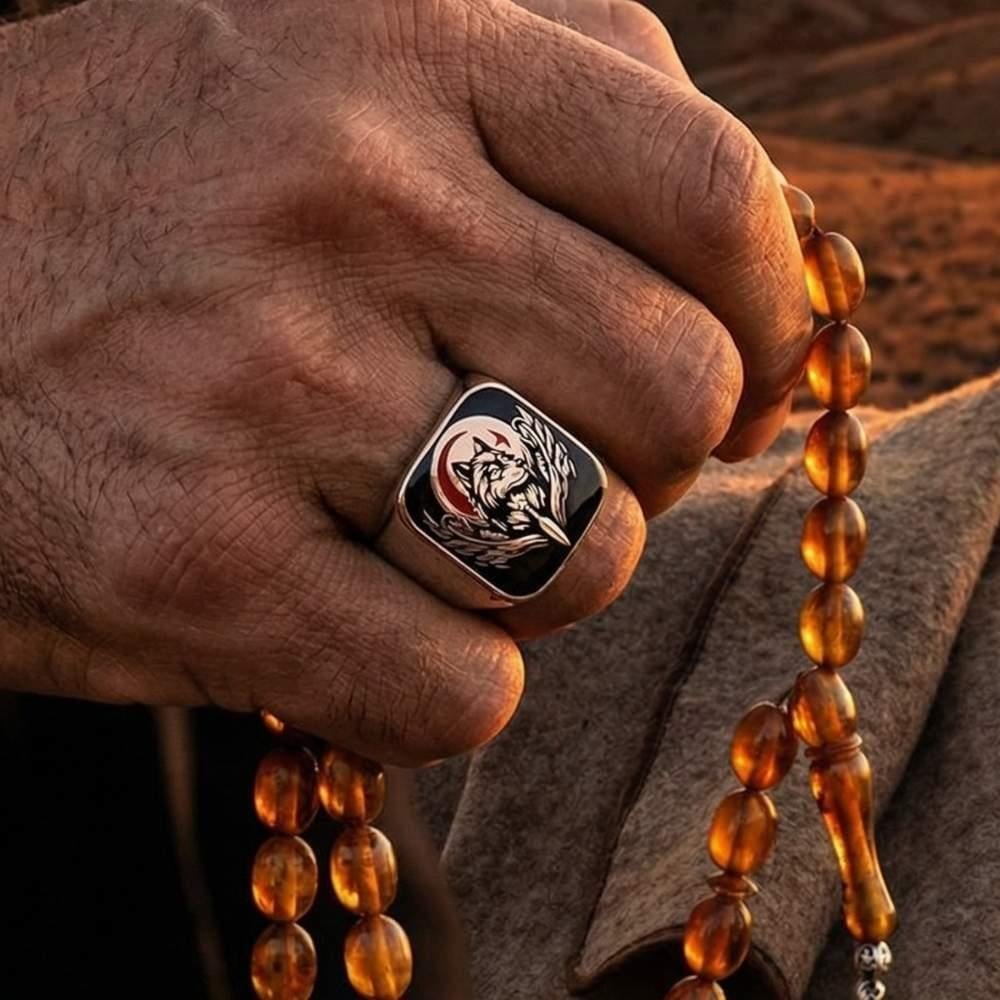 Sade Kasa Bozkurt Türk Bayrağı Gümüş YüzükBozkurt Yüzükleri