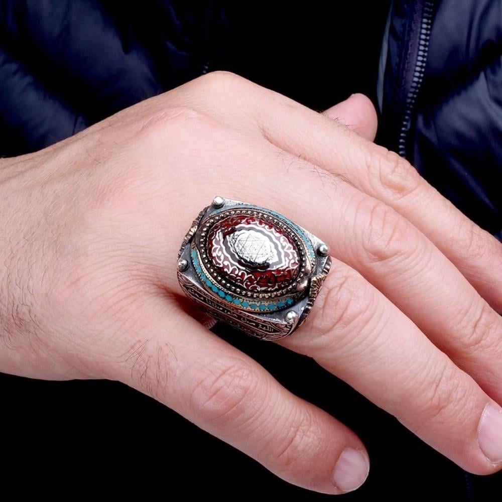 Salavat İşlemeli Mührü Süleyman Gümüş YüzükSeal of Solomon Ring