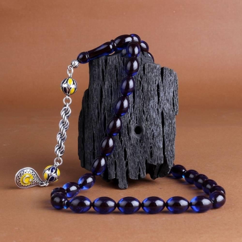 Sarı Lacivert Ateş Kehribar Tesbih Ay Yıldız Bileklik KombiniKombin