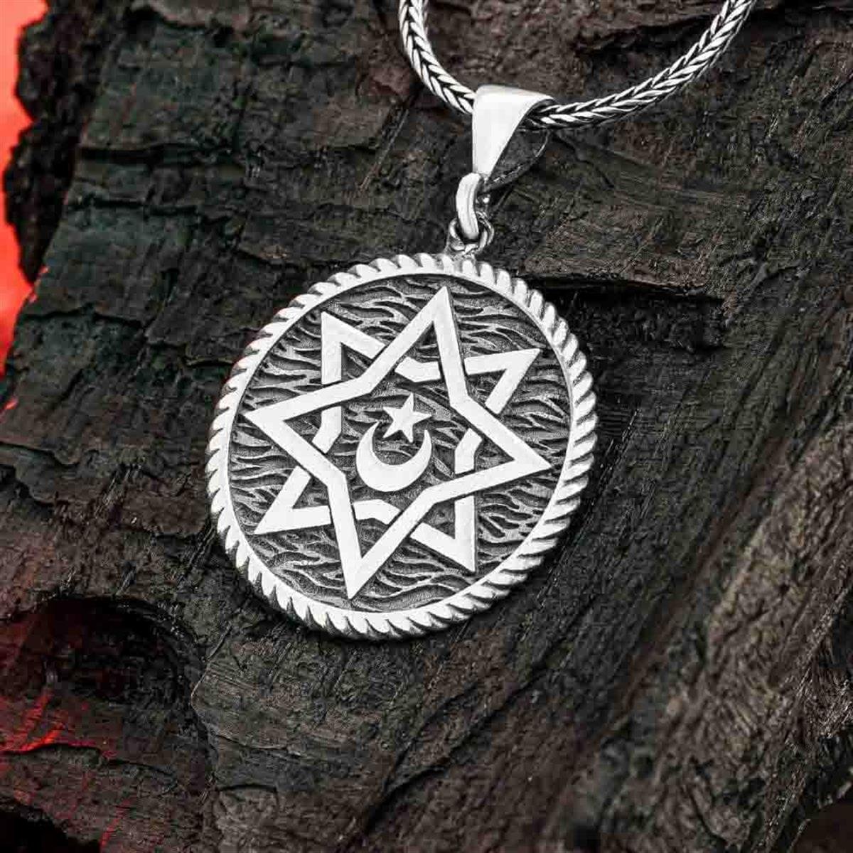 Selçuklu Yıldızı İçerisi Ay Yıldız Gümüş Kolye