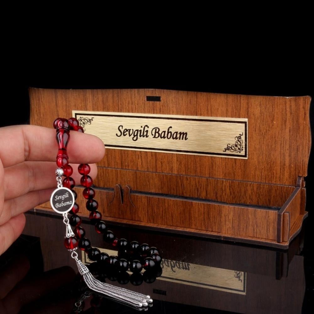 Sevgili Babama Yazılı Kırmızı Ateş Kehribar TesbihFire Amber Rosary