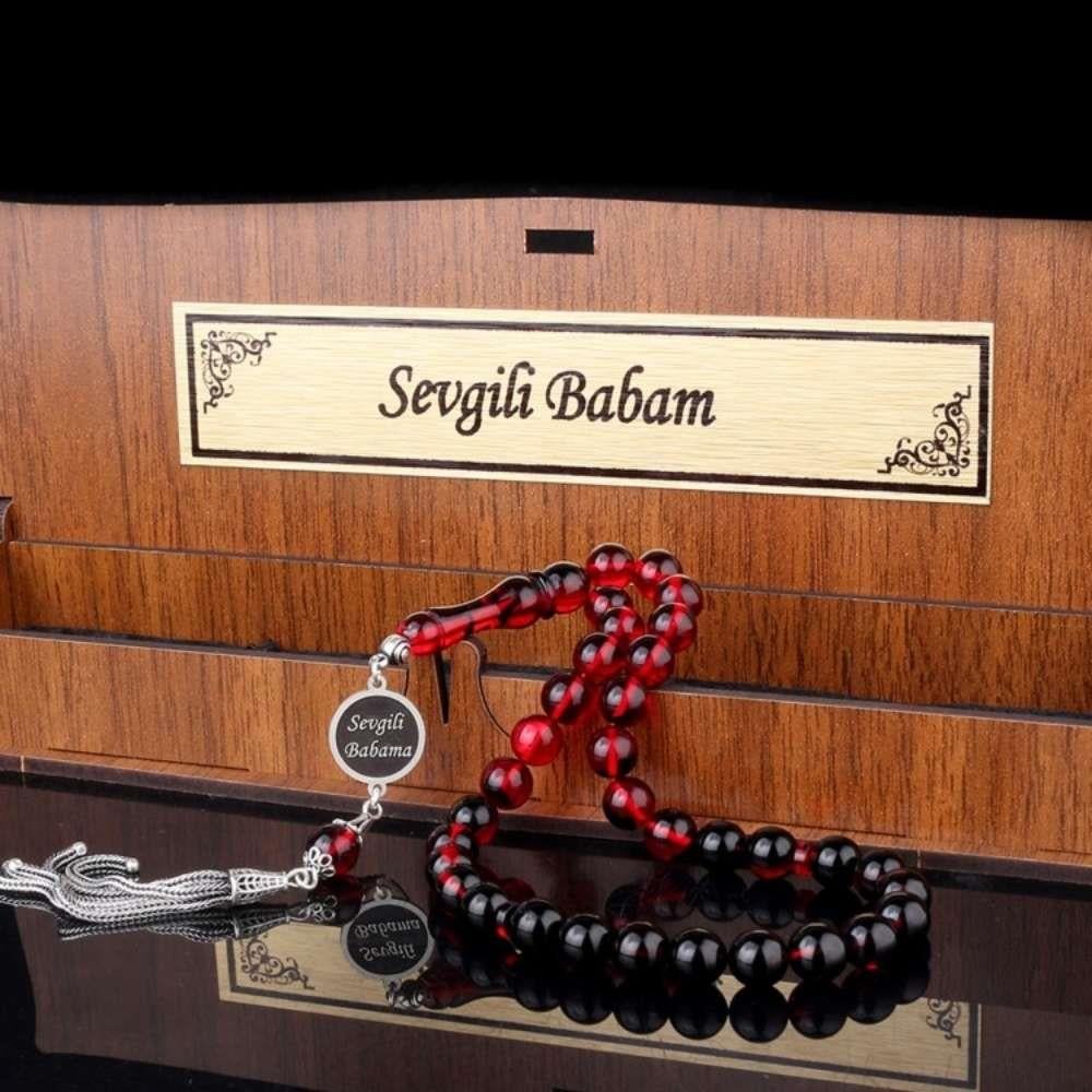 Sevgili Babama Yazılı Kırmızı Ateş Kehribar TesbihFire Amber Rosary